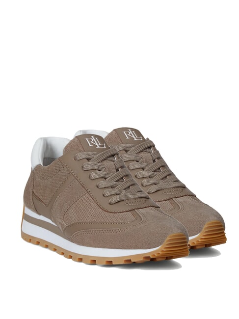 RALPH LAUREN DANI Micro-perforated sneakers in suede leather taupe brown/taupe brown/white - Women’s shoes