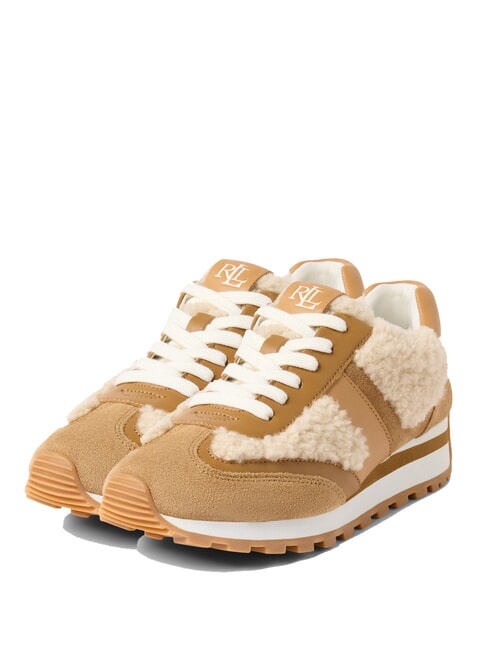 RALPH LAUREN DANI Leather sneakers with sheepskin inserts natural/camel/buff - Women’s shoes