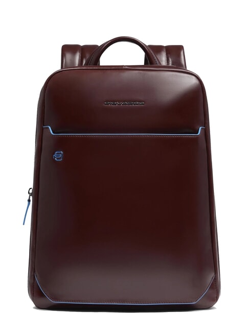 PIQUADRO BLUE SQUARE 14" laptop backpack, in leather MAHOGANY - Laptop backpacks