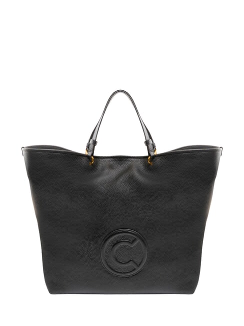 COCCINELLE CALLISTO Leather shopping bag with embossed logo Black - Women’s Bags