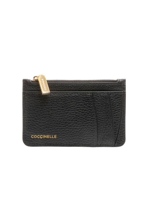 COCCINELLE ROUNDED PRINTED Flat leather card holder with zip Black - Women’s Wallets
