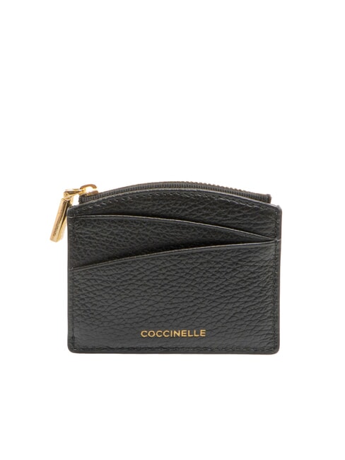 COCCINELLE ROUNDED PRINTED Small leather card holder with zip Black - Women’s Wallets