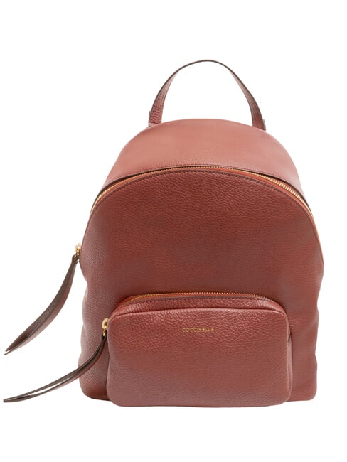 COCCINELLE JEN Round leather backpack with pocket brandy - Women’s Bags