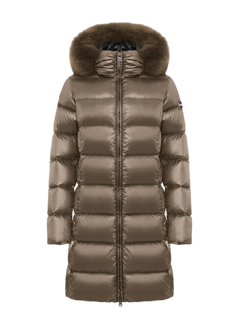 COLMAR DELUXE Long padded down jacket with hood dark coffee cream-da - Women's down jackets