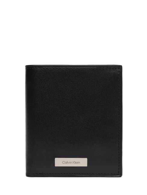 CALVIN KLEIN CK PLAQUE Vertical leather wallet on black - Men’s Wallets