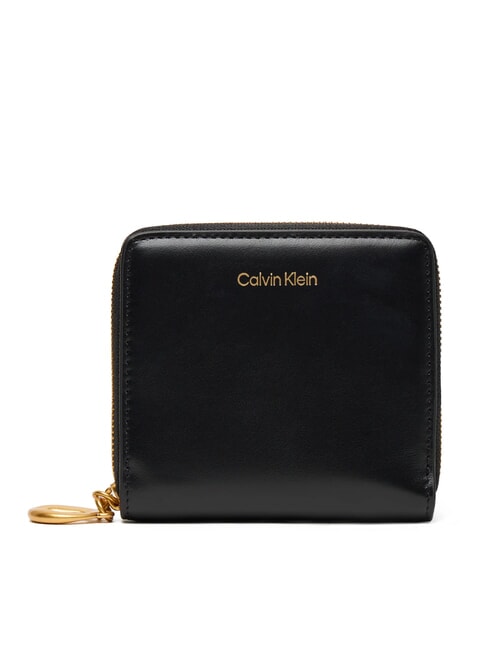 CALVIN KLEIN ENGRAVED  Small leather wallet on black - Women’s Wallets