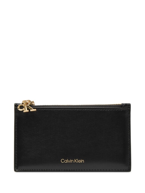 CALVIN KLEIN HARDWARE MONOGRAM Leather card holder / coin purse on black - Women’s Wallets