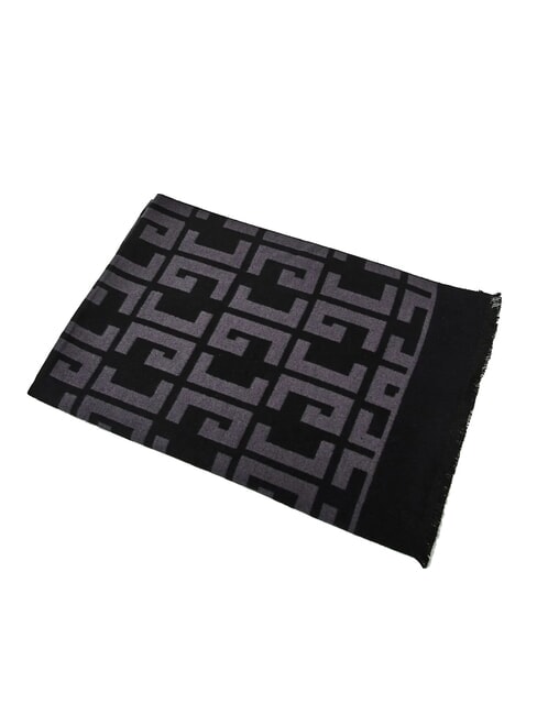GAUDÌ ESTELLE Fringed scarf with all-over logo BLACK - Scarves