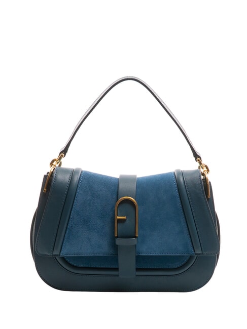FURLA FLOW Medium leather bag with shoulder strap gray-blue tones - Women’s Bags