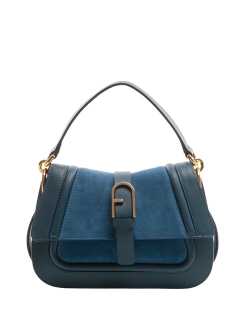 FURLA FLOW Small leather bag with shoulder strap gray-blue tones - Women’s Bags