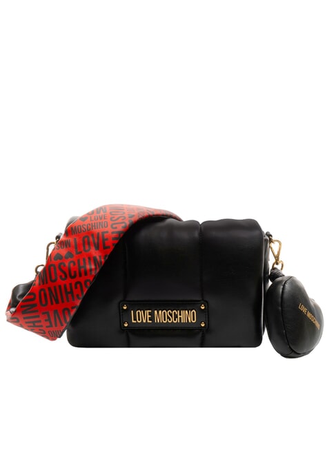 LOVE MOSCHINO PUFFY LOGO Shoulder bag with heart pouch black/red/black - Women’s Bags