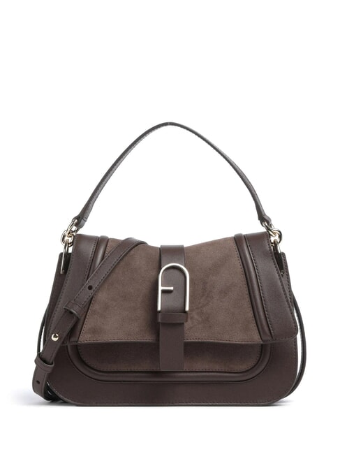 FURLA FLOW Medium leather bag with shoulder strap espresso tones - Women’s Bags