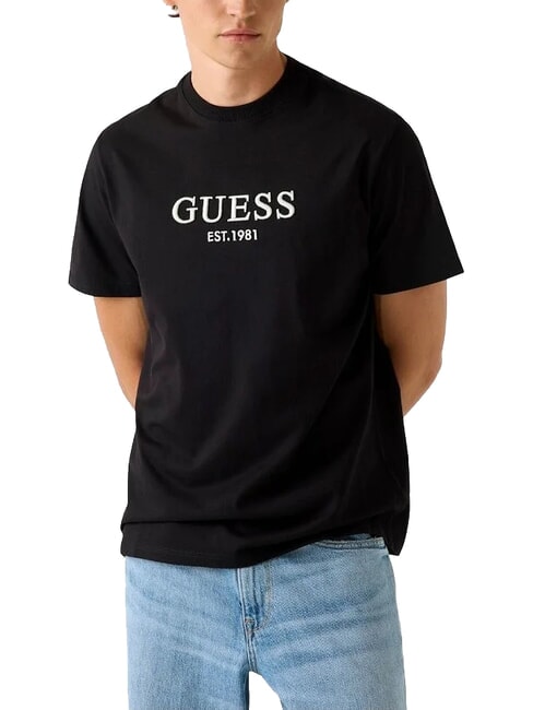 GUESS EMBROIDERY Cotton T-Shirt jetbla - T-shirt
