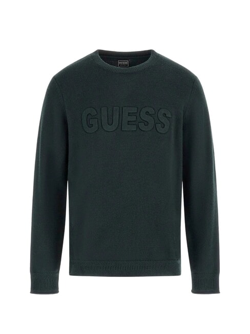 GUESS 3D LOGO Crew neck sweater chenille green - Men's Sweaters