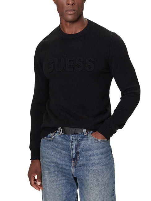 GUESS 3D LOGO Crew neck sweater jetbla - Men's Sweaters