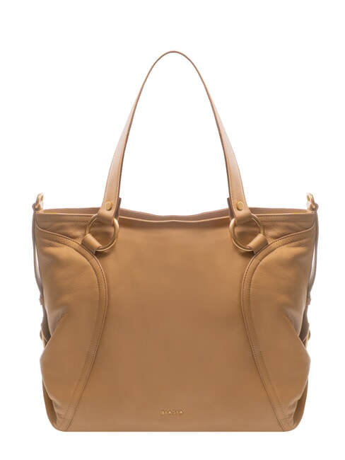 BIASIA WEAVE Leather shopping bag with shoulder strap camel - Women’s Bags