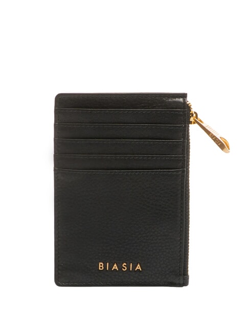 BIASIA EDA Flat leather card holder with zip black - Women’s Wallets