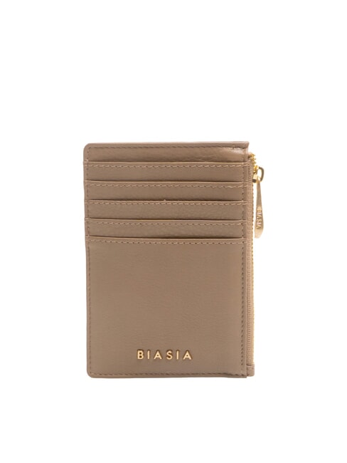BIASIA EDA Flat leather card holder with zip taupe - Women’s Wallets