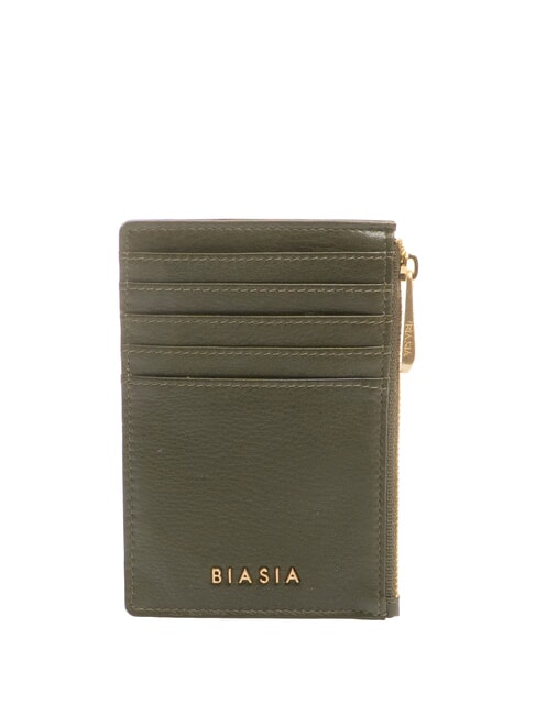 BIASIA EDA Flat leather card holder with zip moss - Women’s Wallets