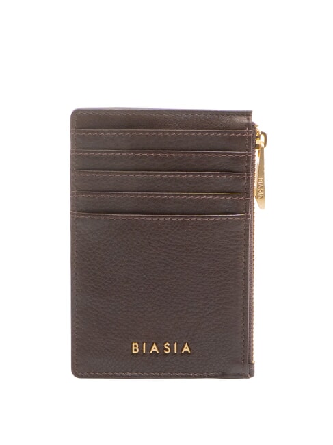 BIASIA EDA Flat leather card holder with zip prune - Women’s Wallets