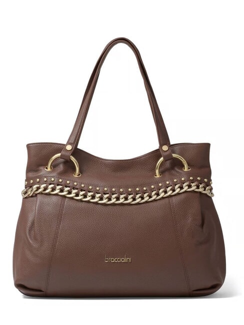 BRACCIALINI NORA Leather shopping bag with chain brown - Women’s Bags