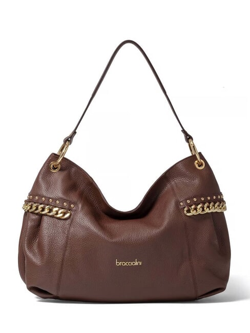 BRACCIALINI NORA Leather shoulder bag with chain brown - Women’s Bags
