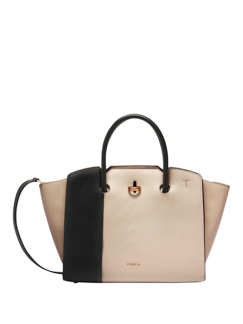 FURLA GENESI Leather handbag with shoulder strap fullmoon+black - Women’s Bags