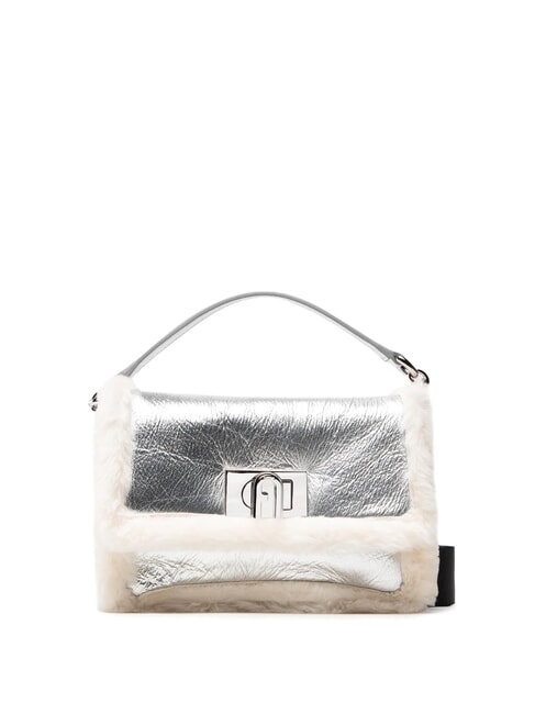 FURLA 1927 SOFT Mini handbag with shoulder strap white cotton+color silver+black - Women’s Bags