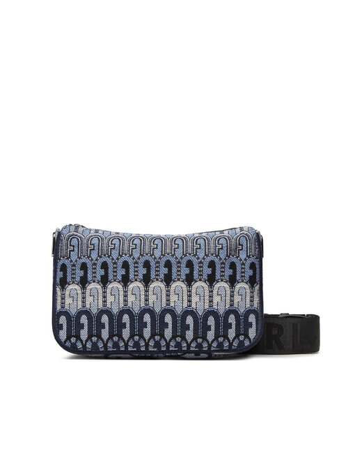 FURLA MOON Mini bag in jacquard fabric denim blue + black tones - Women’s Bags