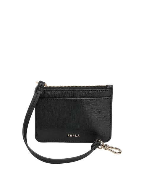 FURLA BABYLON Leather card holder with key ring Black - Women’s Wallets