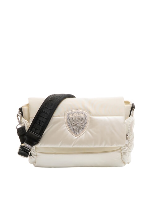 BLAUER PADDED NYLON Fluffy shoulder bag with rhinestone logo white - Women’s Bags