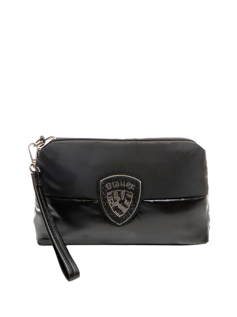 BLAUER PADDED NYLON Soft clutch bag with rhinestone logo BLACK - Women’s Bags