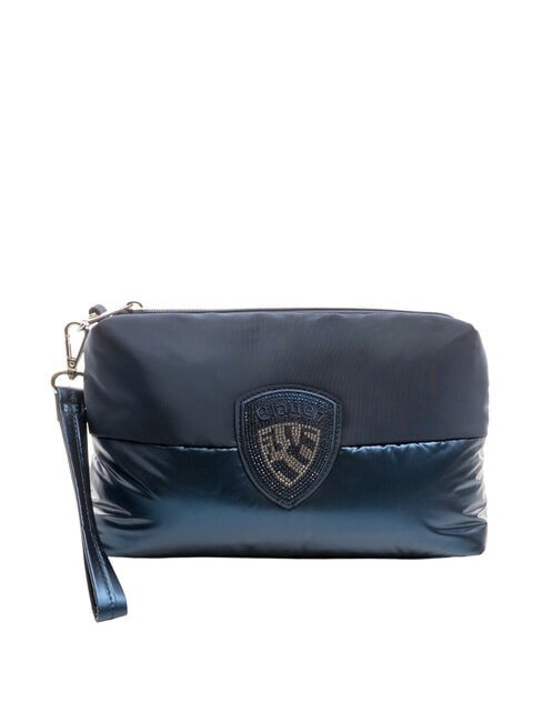 BLAUER PADDED NYLON Soft clutch bag with rhinestone logo BLUE - Women’s Bags