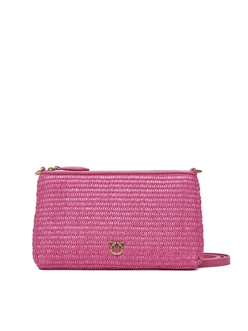 PINKO FLAT Raffia clutch bag with shoulder strap ch-antique gold beetroot - Women’s Bags