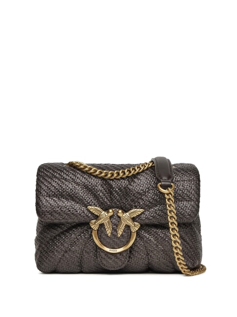 PINKO LOVE PUFF Mini shoulder bag in raffia moro-antique gold - Women’s Bags
