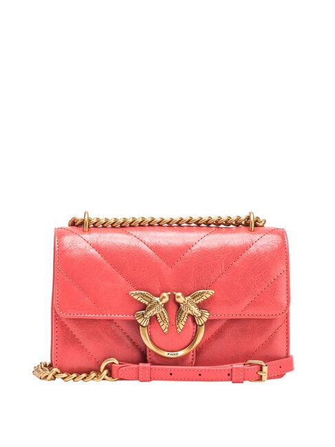 PINKO LOVE ONE MINI Mini bag in split leather coral. spiced-antique gold - Women’s Bags