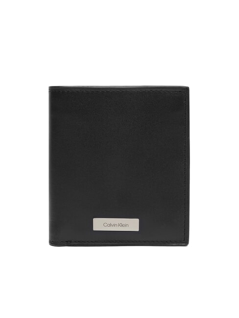 CALVIN KLEIN CK PLAQUE Vertical leather wallet on black - Men’s Wallets