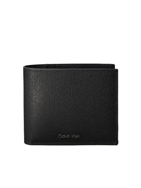 CALVIN KLEIN LOGO HARDWARE SAFFIANO Leather wallet coin purse on black - Men’s Wallets