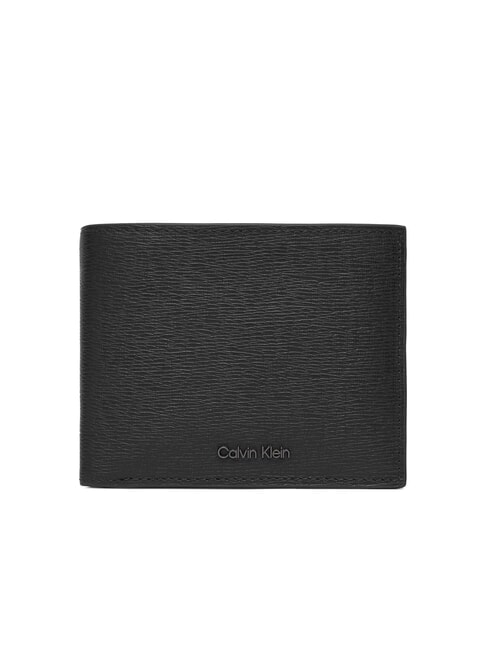 CALVIN KLEIN LOGO HARDWARE SAFFIANO Leather wallet with flap and coin purse on black - Men’s Wallets