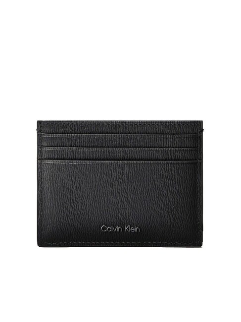 CALVIN KLEIN LOGO HARDWARE SAFFIANO Leather credit card holder on black - Men’s Wallets