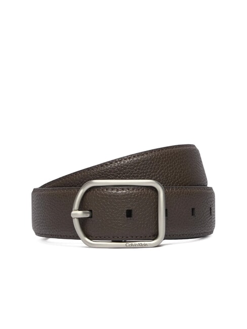 CALVIN KLEIN CLASSIC ROUND Hammered leather belt ck dark brown - Belts