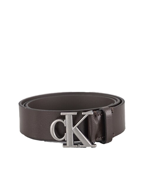 CALVIN KLEIN CK HARDWARE Leather belt ck dark brown/antique silver - Belts