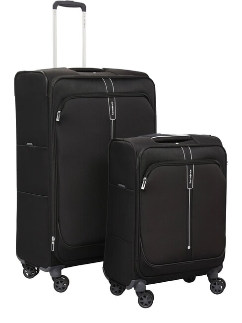 SAMSONITE POPSODA  Cabin Set + Large Trolley BLACK - Semi-rigid Trolley Cases