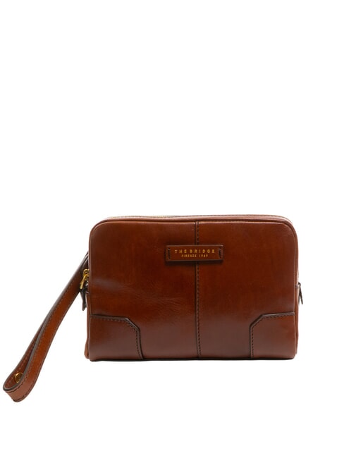 THE BRIDGE VESPUCCI Leather clutch bag with wristlet BROWN - Women’s Bags