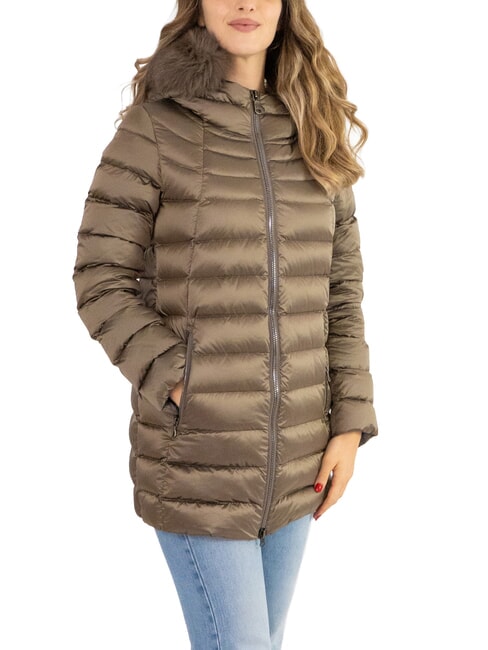 COLMAR DELUXE Women's down jacket with fur hood dark coffee cream-da - Women's down jackets