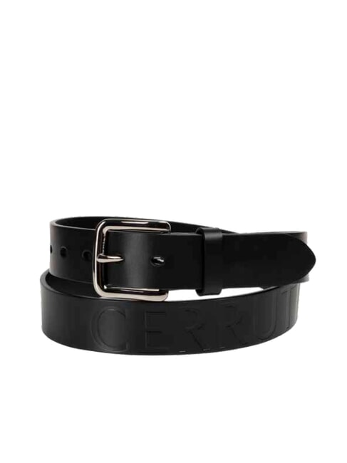 CERRUTI LOGO EMBOSSED Shortenable leather belt black - Belts