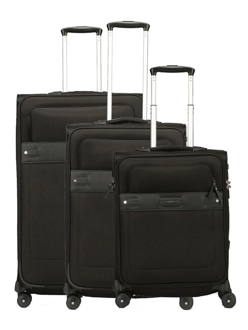 SAMSONITE BEAUHAVEN Cabin Set + Medium + Large BLACK - Semi-rigid Trolley Cases