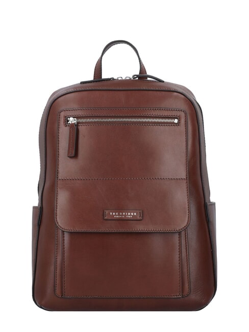 THE BRIDGE ALBERTO 13" laptop backpack, in leather Brown / Palladium - Laptop backpacks