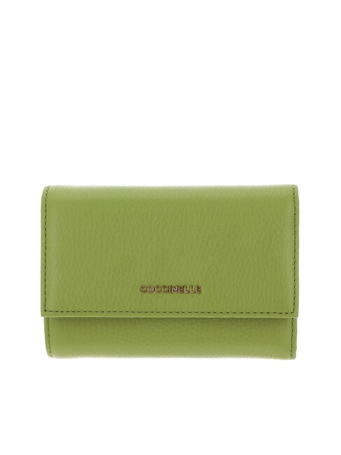 COCCINELLE METALLIC SOFT Hammered leather bifold wallet guacamole - Women’s Wallets