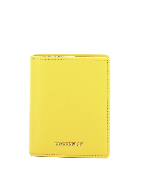COCCINELLE METALLIC SOFT Compact wallet in hammered leather sunny - Women’s Wallets